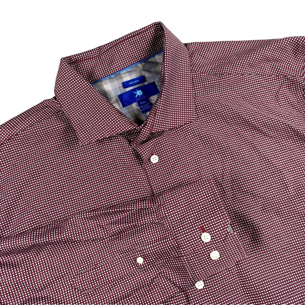Egara Dress Shirt Mens XXL Burgundy White Geometric Non-Iron Cotton Button Up